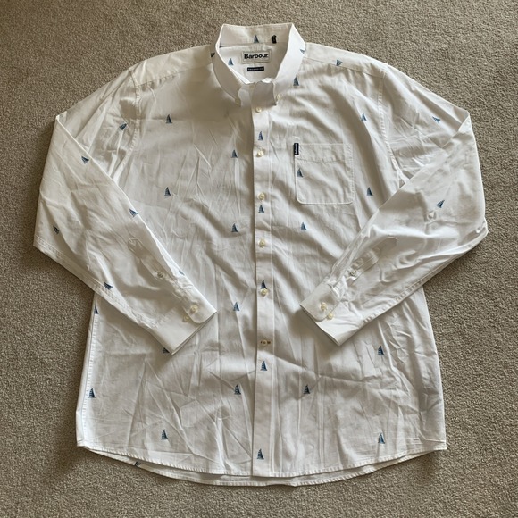 Barbour Tailored Fit Button Front Shirt Mens XL White L/S‎ AOP Sailing Preppy - Picture 1 of 9